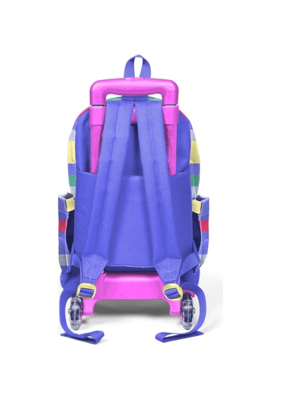 Coral High Kız Çocuk Renkli Çizgi Desenli Işıklı Tekerlekli Çekçek Okul Çantası - 34002 Lila - Sarı