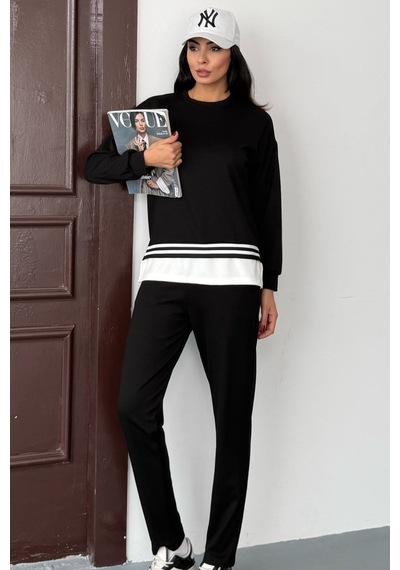 Ded Collectıon Kadın Yanı Yırtmaçlı İnce Şerit Detaylı Uzun Kol Sweatshirt Modal Takım Siyah Ded Collectıon Kadın Yanı Yırtmaçlı İnce Şerit Detaylı Uzun Kol Sweatshirt Modal Takım Siyah