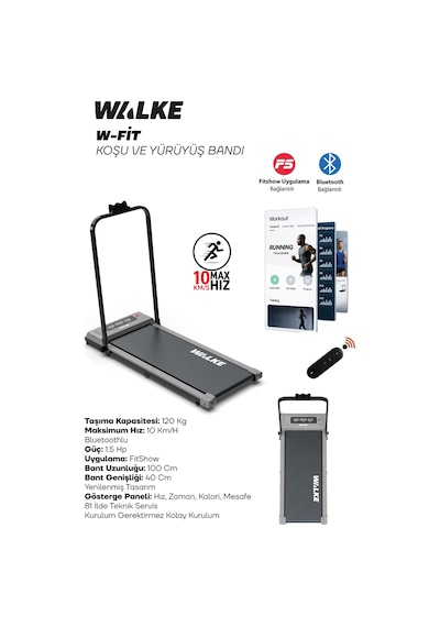 Walke G-pro Bluetoothlu Uygulamalı Uzaktan Kumandalı Koşu Bandı Yürüyüş Bandı