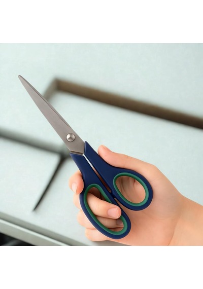 Jouis Makas 21.5 Cm Paslanmaz Çelik Büyük Ofis Makası Ergonomik Kauçuk Saplı, Yeşil-lacivert Renkli, Ev & Bü