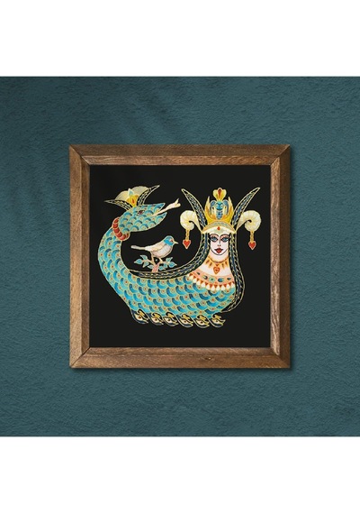 Şahmeran Taş Duvar Tablosu - Ahşap Çerçeveli Taş Tablo - 25x25 Cm - Dekoratif Duvar Sanatı - Modern Ev Ve Ofis Duvar Dekoru W1-08