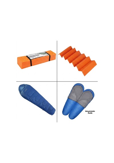 Alfa Pro Uyku Tulumu 0 Derece & Ultralight Comfort Katlanır Mat Turuncu Kamp Seti Mavi