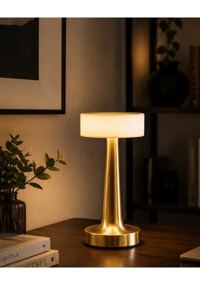 Kablosuz Mantar Masa Lambası Gold Kare Tasarım Type C Şarjlı Çok Renkli 64804104
