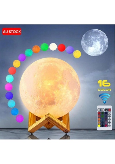 Dolunay Şarjlı 3d Moon Lamp Uzaktan Kumandalı 16 Renk Ay Lambası Büyük Boy
