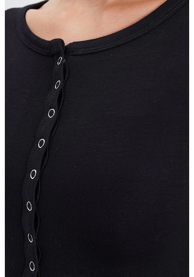 Fullamoda Önü Çıtçıtlı Ribanalı Slim Fit Bluz Siyah