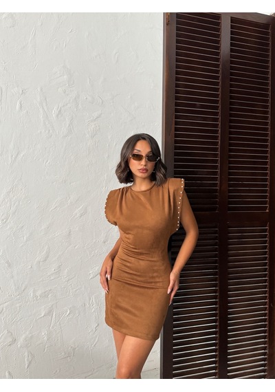 Verymoda Droplu Scuba Süet Elbise Vmf2002 Taba