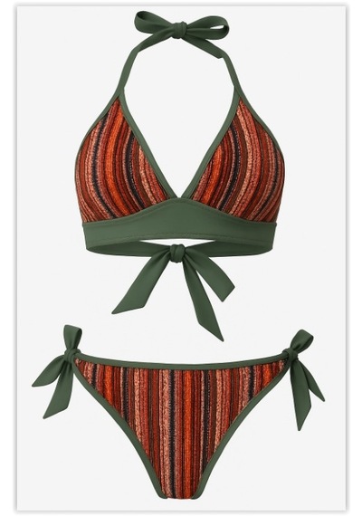 Deep Beach Dokulu Ve Dantelli Çok Renkli Bikini Takım Tarçın