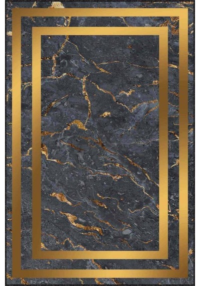 Füme Gold Çerçeveli Kaymaz Tabanlı Dekoratif Halı Ar098n11 Füme - Gold