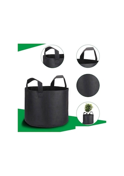 Grow Wizard Pencereli Kumaş Saksı Pot 19 Litre 5 Adet Siyah