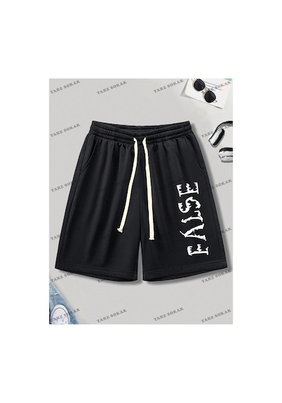 Tarzsokak Y2k Unisex Yaz Şort Bermuda Harajuka Anime Retro Kod-11473 Siyah