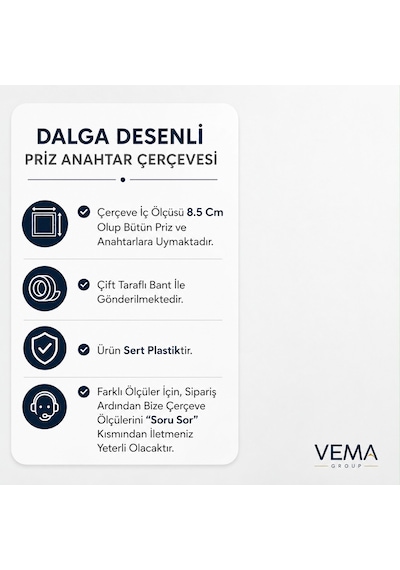 3 Adet Dalga Desenli Priz Ve Anahtar Çerçevesi Yapışkanlı 3 Adet Şık Tasarım Standart Ölçü 8.5 Cm İç Çap Beyaz