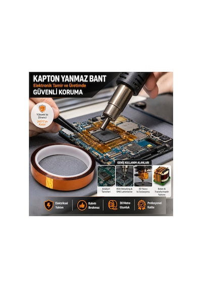Kapton Yanmaz Bant Yüksek Isıya Dayanıklı Isı Bandı 2mm X 30 Metre
