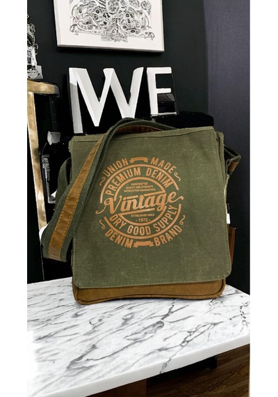 Old Cotton Cargo Kaliteli Su Geçirmez Kanvas Postacı Çantası Western Bag 25 Cm X 30 Cm Haki - Camel