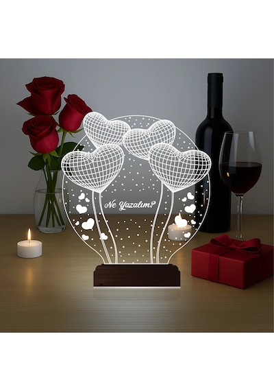 Luvivia Kalp Sevgiliye Hediye Kişiye Özel 3d Lamba - Masa Gece Lambası V43