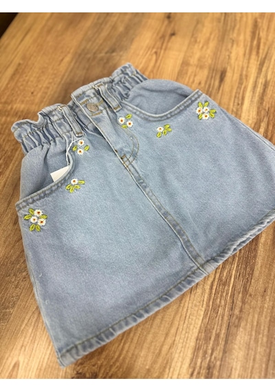 Milkybaby Çiçekli Kot Etek Açık Mavi