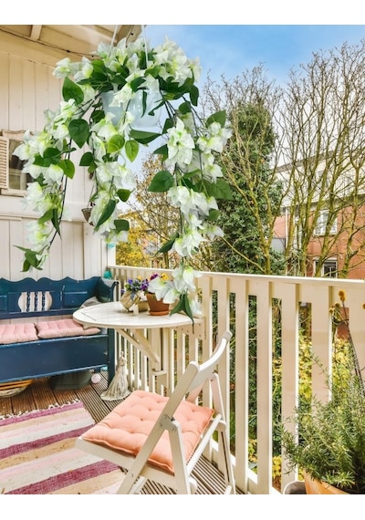 Yapay Çiçek Begonvil Beyaz Sarkaç Askılı Saksıda Balkon Çiçeği Çiçek Sepeti