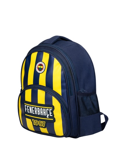 Fenerbahçe Lisanslı Çubuklu Okul Çantası - 3 Bölmeli Suni Deri Panelli Konforlu Sırt Çantası Çok Renkli