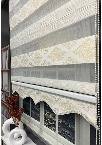 Damaks Desen Jakarlı Zebra Stor Perde Etek Dilimli Damaks Desen Jakarlı Zebra Stor Perde Etek Dilimli