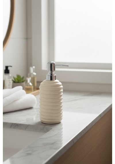 350 Ml Seramik Sıvı Sabunluk Modern Banyo Ve Mutfak İçin Şık Tasarımlı Sıvı Sabun Dispenseri Krem
