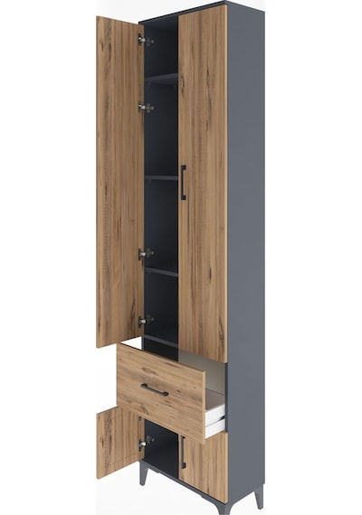 Arges Dolap 4 Raflı Tek Çekmeceli 4 Kapaklı 60x30x243 Antrasit-çam Antrasit