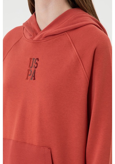 U.S. Polo Assn. Kadın Kiremit Yırtmaçlı Kapüşonlu Sweatshırt 50313611-VR026
