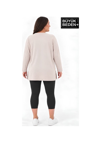 Süperlife Kadın Tunik Büyük Beden İnce Sweatshırt Spr26btk990 Beıge