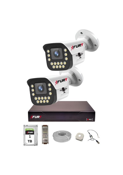 Fury 2 Li Sesli 15 Warm Led Gece Renkli Görüş Su Geçirmez Güvenlik Kamerası Seti 1tb