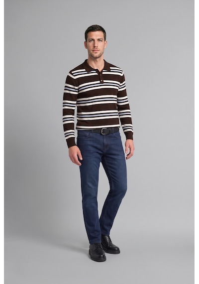 Defacto Standart Fit Polo Yaka Çizgili Triko Kazak H5747ax26aubn116 Kahve-bn116