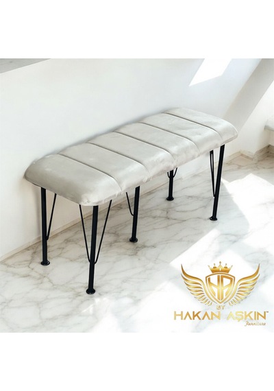 By Hakan Aşkın Siyah Metal Ayaklı Line Style 2025 Babyface Puf & Bench Krem Bej