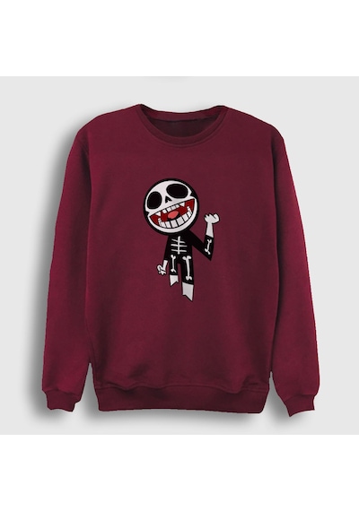 Presmono Unisex Bonesy Gorillaz Sweatshirt Bordo