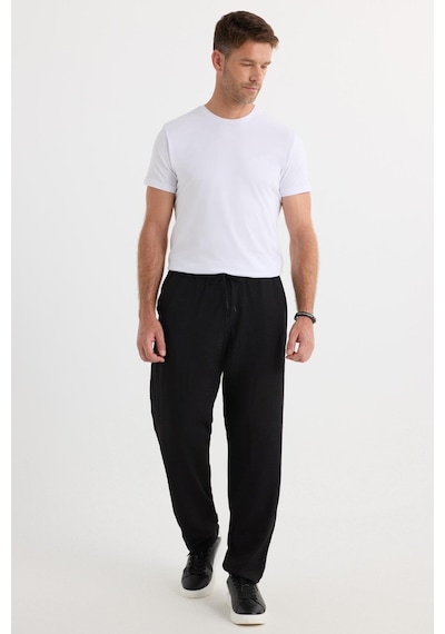 Tudors Erkek Standart Fit Normal Kesim Beli Bağcıklı Geniş Paça Siyah Pantolon-37578 Siyah