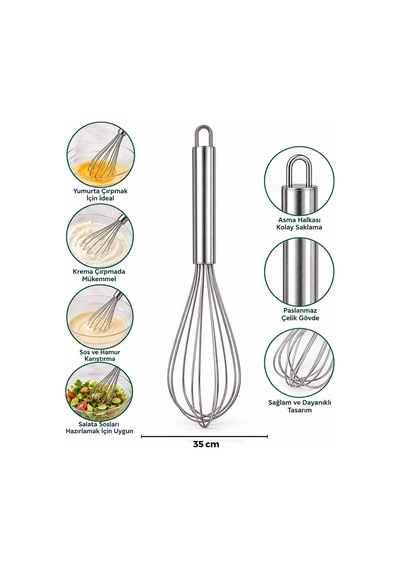 İbico İ22-064 Çelik Metal Çırpıcı 35cm Çırpıcı: 21cm + Sap: 14cm Kalın Krom Saplı Lüx - 12'li Paket