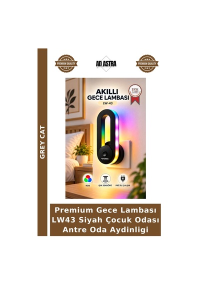 Premium Gece Lambası Lw43 Siyah Çocuk Odası Antre Oda Aydinligi