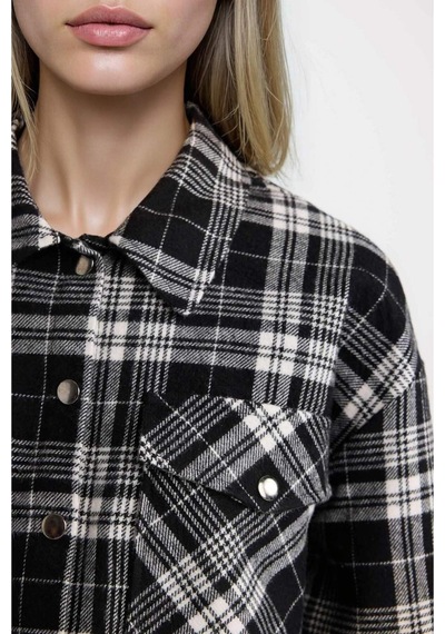 DeFacto Coool Oversize Geniş Kalıp Crop Cepli Kalın Flanel Uzun Kollu Ceket Gömlek D7914AX24AUBK27
