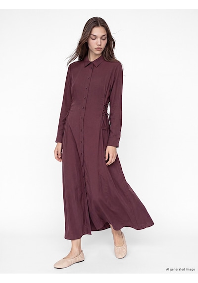 Lcw Modest Bordo Bağlama Detaylı Modal Karışımlı Gömlek Elbise
