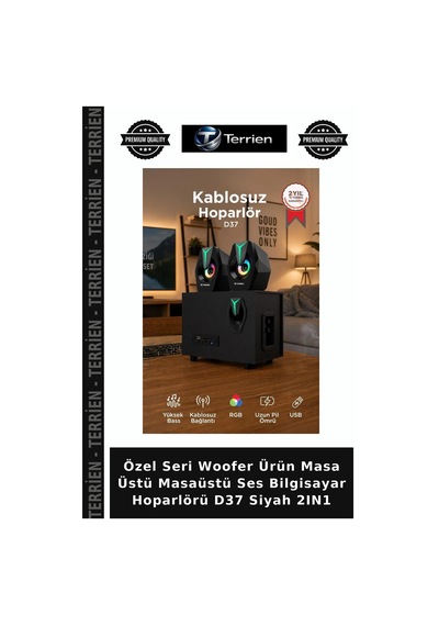 Özel Seri Woofer Ürün Masa Üstü Masaüstü Ses Bilgisayar Hoparlörü D37 Siyah 2ın1