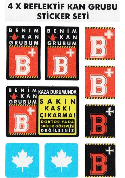 Çınar Extreme B Rh+ Pozitif Kaskımı Çıkartma Yazılı 7 Parçalı Reflektif Kan Grubu Sticker Seti