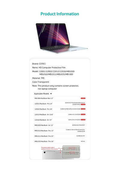 MacBook Pro 16 İnç Uyumlu Hd Şeffaf Ekran Koruma Filmi Çizilme Karşıtı