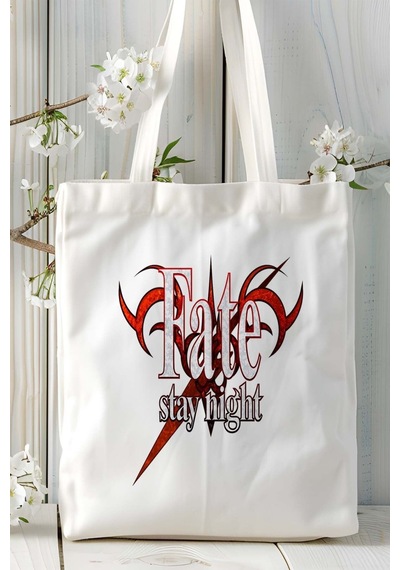 Art Hediye Fate/stay Night Beyaz Baskılı Bez Omuz Çantası Kişiye Özel Model 2 Çok Renkli
