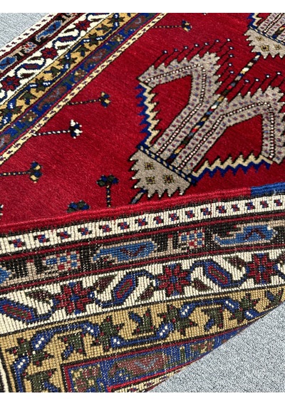 El Dokuma Taşpınar Halısı Seccade 108x210 Kök Boya Yün Namazlık Kırmızı