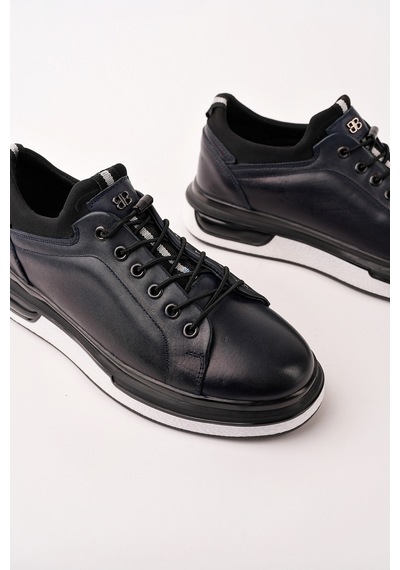 Muggo Reid Hakiki Deri Erkek Kalın Taban Bağcıklı Günlük Casual Sneaker Lacivert