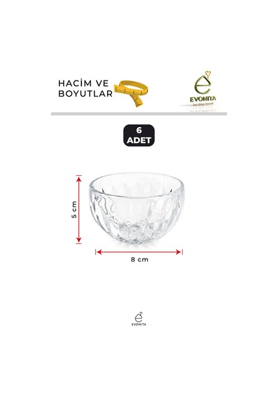 6lı Cam Çerezlik Reçellik Kase Seti 135 Ml Kahvaltılık Sosluk Mini Sunumluk Şeffaf Cam