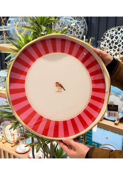 Lüks Akrilik Yuvarlak Tepsi Bird Qush Flora Edition 40 5-5519 Çok Renkli