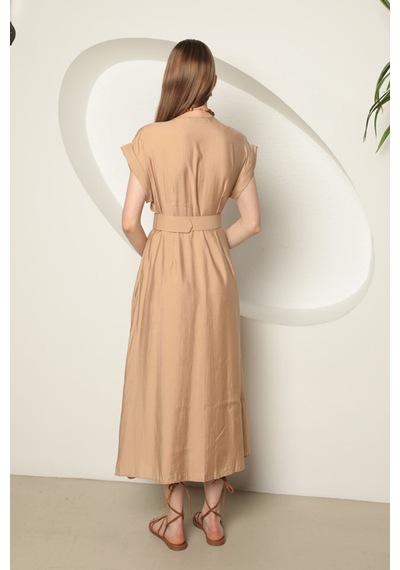 Rabia Çelik Kemerli Midi Nude Elbise Nude Nude