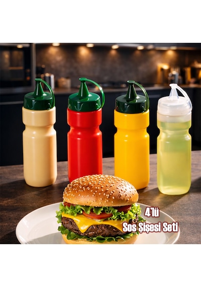Porsima 4lü Sosluk Seti Ketçap Mayonez Hardal Yağlık Şişesi Sıkılabilir Plastik Sos Şişesi 660 Ml Çok Renkli