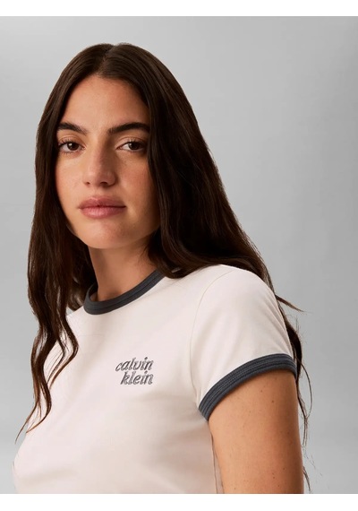 Calvin Klein Ss Slım Logo Rınger, Yas Krem Kadın T-shirt