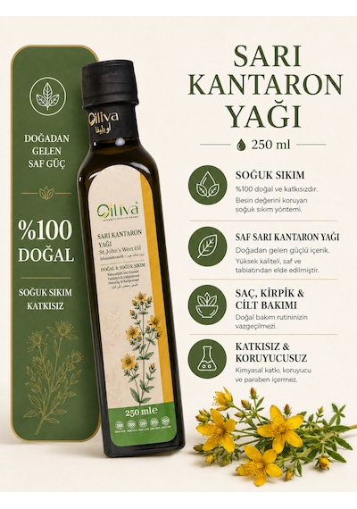 Oılıva Sarı Kantaron Yağı 250 Ml %100 Saf Ve Doğal, Soğuk Sıkım, St. John S Wort Oil