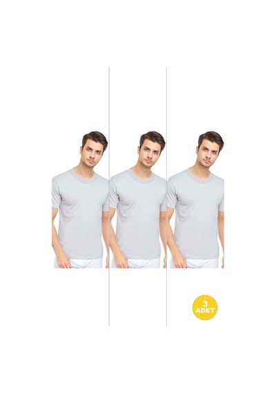 Cennetoğlu Erkek Slim Fit Sıfır Yaka Fanila T-shirt 3'lü Paket Gri Melanj Gri Melanj