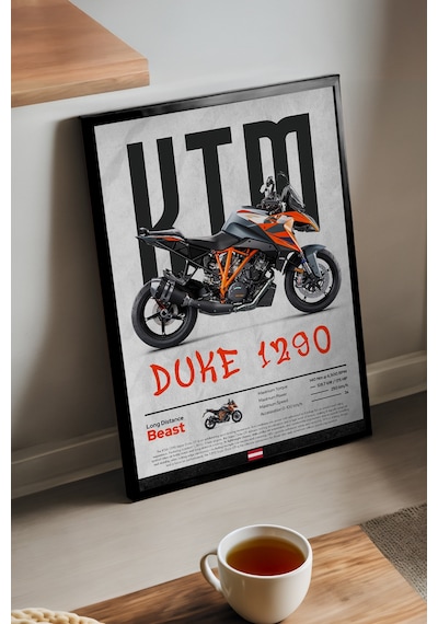 Ktm Duke 1290 Siyah Ahşap Çerçeveli Poster, Dekoratif Motosiklet Duvar Tablosu