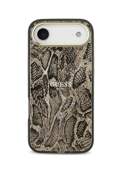 Apple Uyumlu iPhone 17 Air Kılıf Guess Lisanslı M-safeli Yazı Logolu Python Desenli Kapak Kahverengi Kahverengi